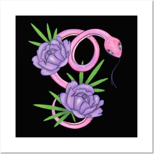 Pink snake with roses Posters and Art